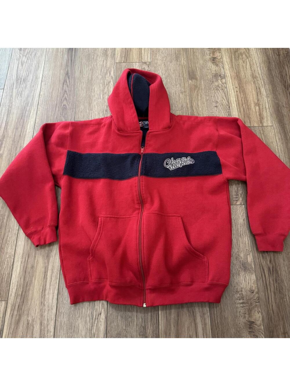 Vtg 90s Chaps Ralph Lauren Red Full Zip Hoodie Size M